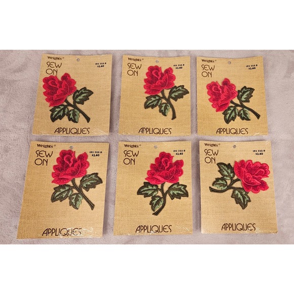 Vintage Wrights Sew On Rose Appliques Never Opened Lot of 6 - Picture 1 of 6